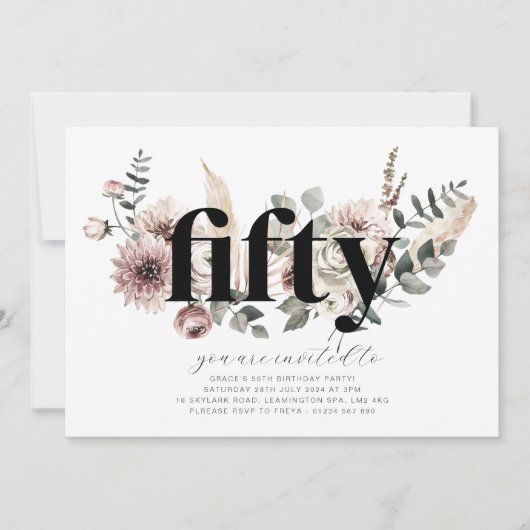 Vijftig Bloemen - 50ste Verjaardag Uitnodiging (Voorkant)