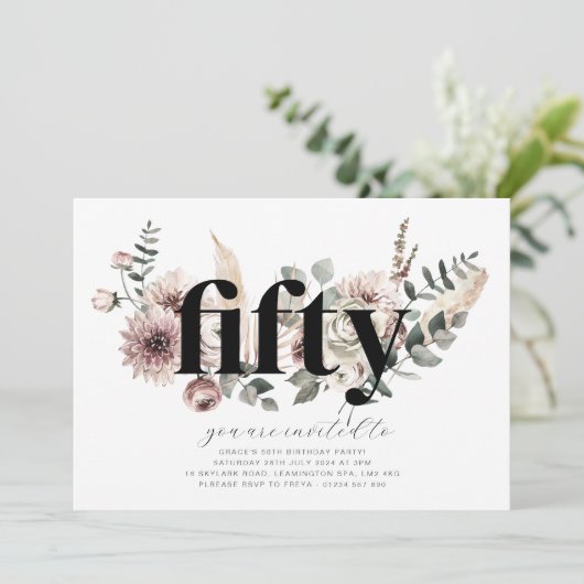 Vijftig Bloemen - 50ste Verjaardag Uitnodiging (Staand voorkant)