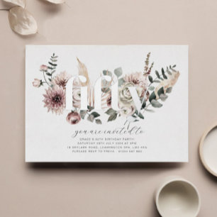 Vijftig Bloemen - 50ste Verjaardag - Zilver Folie Uitnodiging