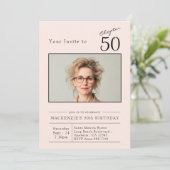 Vijftig Blush Roze 50ste Verjaardag Party Foto Kaart (Staand voorkant)