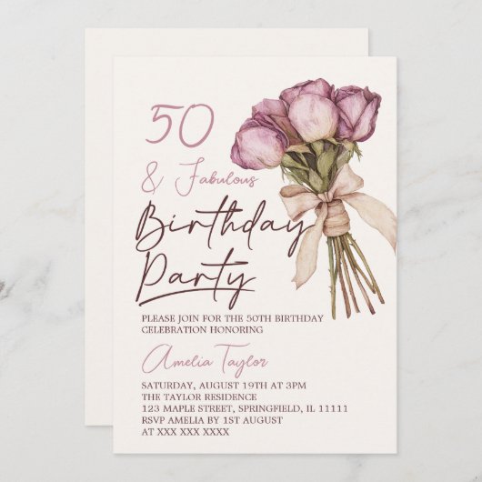 Vijftig Boho Bloemen Verjaardag Kaart (Voorkant / Achterkant)