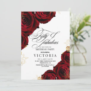 Vijftig Elegante Rode Rozen 50e Verjaardag Kaart