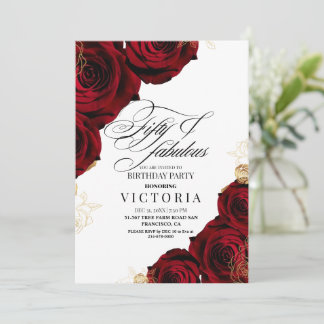 Vijftig Elegante Rode Rozen 50e Verjaardag Kaart