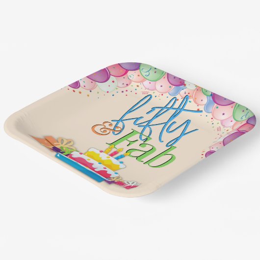 Vijftig en Fab Kleurrijk Verjaardagsfeest Papieren Bordje (Gebogen)