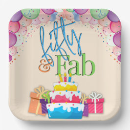 Vijftig en Fab Kleurrijk Verjaardagsfeest Papieren Bordje