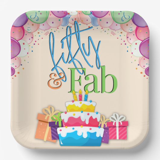 Vijftig en Fab Kleurrijk Verjaardagsfeest Papieren Bordje (Voorkant)