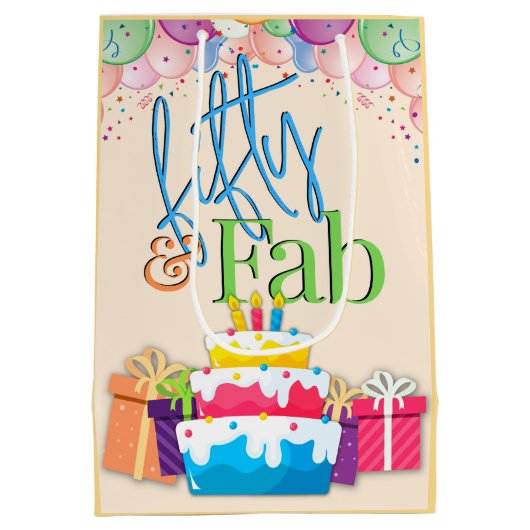 Vijftig en Fab kleurrijke verjaardag Medium Cadeauzakje (Achterkant)
