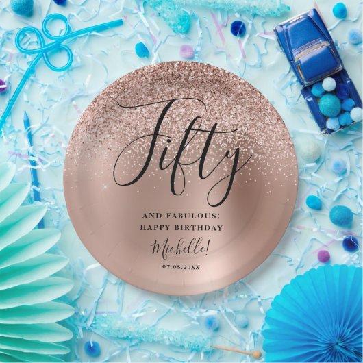 Vijftig en fabelachtig Roos Gouden Verjaardagsfees Papieren Bordje (Feest)