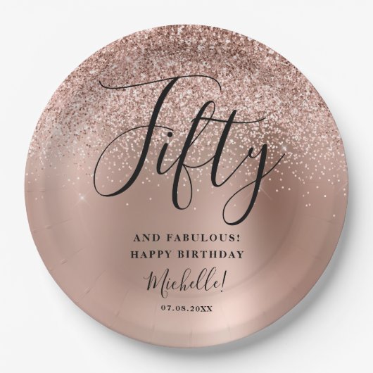 Vijftig en fabelachtig Roos Gouden Verjaardagsfees Papieren Bordje (Voorkant)