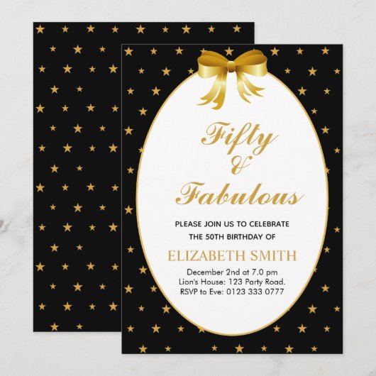 Vijftig en Fabulair met gouden sterren Kaart (Voorkant / Achterkant)