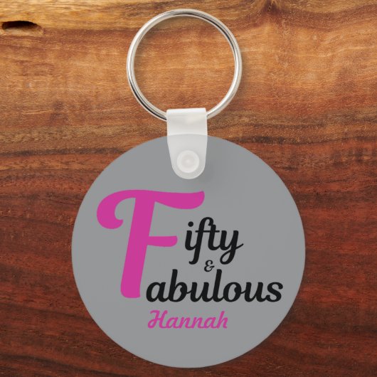 Vijftig en fabuleus Happy 50th Birthday Pink Accen Sleutelhanger (Voorkant)