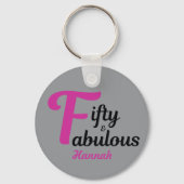 Vijftig en fabuleus Happy 50th Birthday Pink Accen Sleutelhanger (Achterkant)