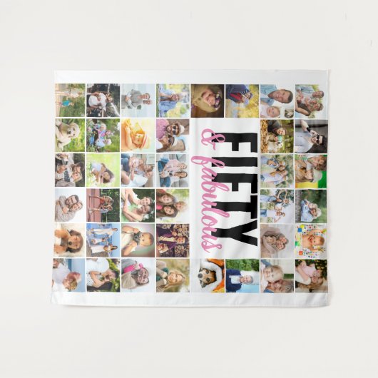 Vijftig en Fabulous 40 Foto Collage Verjaardag Wandkleed (Voorkant (horizontaal))