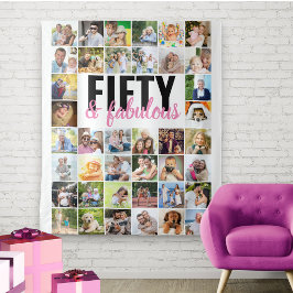 Vijftig en Fabulous 40 Foto Collage Verjaardag Wandkleed