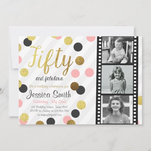 Vijftig en Fabulous 50 Gouden Glitter Verjaardag U Kaart (Voorkant)