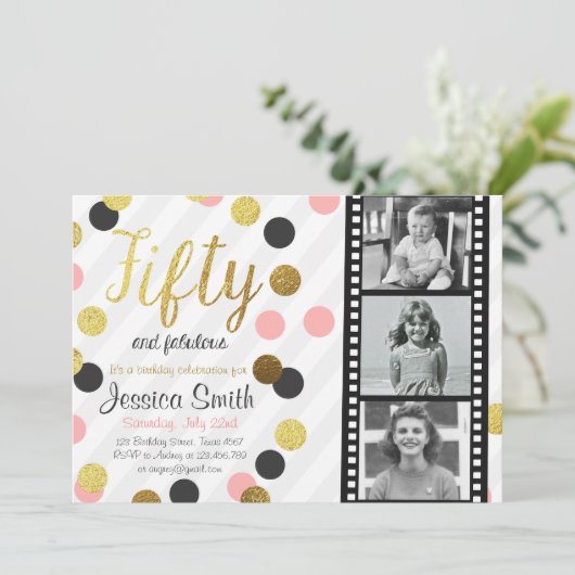 Vijftig en Fabulous 50 Gouden Glitter Verjaardag U Kaart (Staand voorkant)