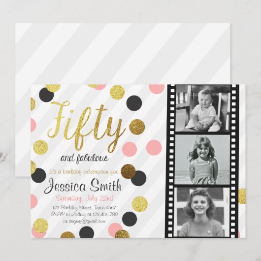 Vijftig en Fabulous 50 Gouden Glitter Verjaardag U Kaart (Voorkant / Achterkant)