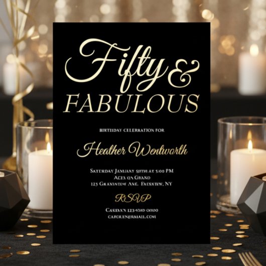 Vijftig en Fabulous 50e Verjaardag Folie Script Uitnodiging