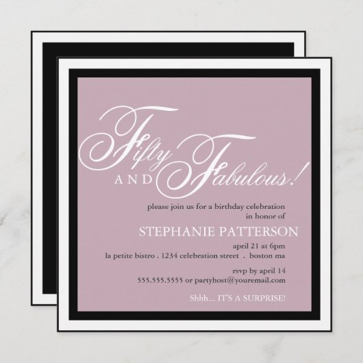 Vijftig en Fabulous 50e verjaardag van de uitnodig Kaart (Voorkant / Achterkant)