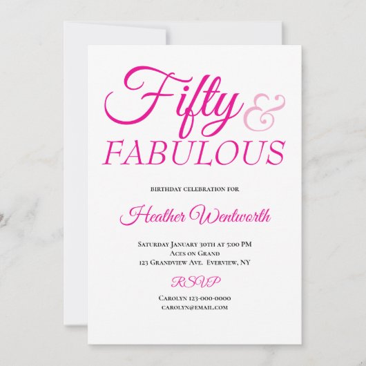 Vijftig en Fabulous 50ste Verjaardag Roze Script Kaart (Voorkant)
