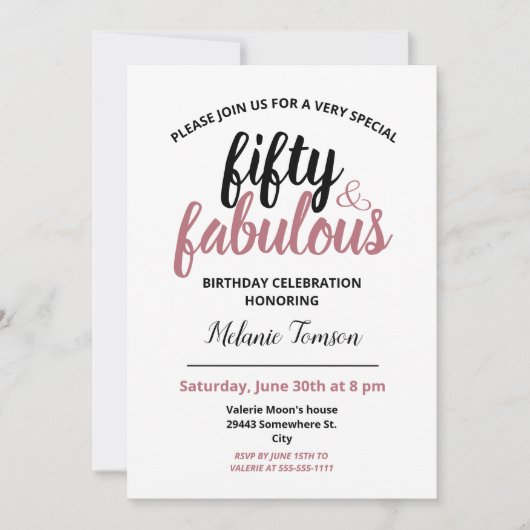 Vijftig en Fabulous 50ste Verjaardagsfeestje Roos  Kaart (Voorkant)