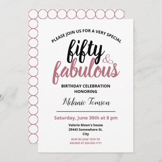 Vijftig en Fabulous 50ste Verjaardagsfeestje Roos  Kaart (Voorkant / Achterkant)