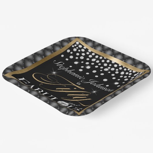 Vijftig en Fabulous 50th Verjaardag Zwart Goud Chi Papieren Bordje (Gebogen)