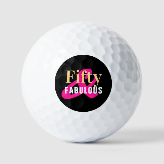 Vijftig en Fabulous 50th Verjaardag Zwart Goud Roz Golfballen (Voorkant)