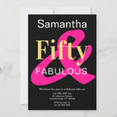 Vijftig en Fabulous 50th Verjaardag Zwart Goud Roz Kaart (Voorkant)
