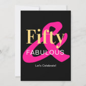 Vijftig en Fabulous 50th Verjaardag Zwart Goud Roz Kaart (Achterkant)