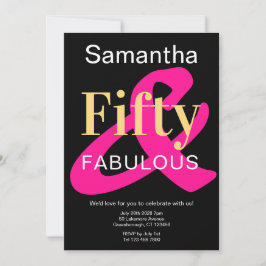 Vijftig en Fabulous 50th Verjaardag Zwart Goud Roz Kaart