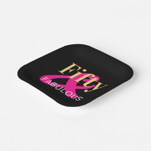 Vijftig en Fabulous 50th Verjaardag Zwart Goud Roz Papieren Bordje (Gebogen)