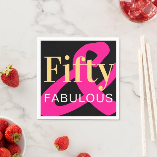 Vijftig en Fabulous 50th Verjaardag Zwart Goud Roz Servet (Insitu)