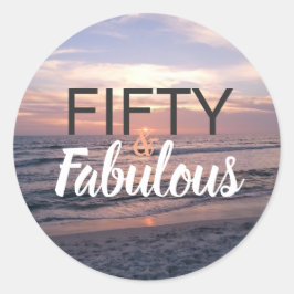 Vijftig en Fabulous Beach Sunset Ronde Sticker