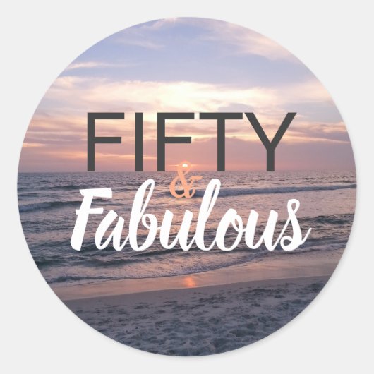 Vijftig en Fabulous Beach Sunset Ronde Sticker (Voorkant)