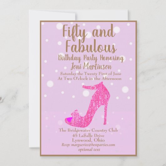 Vijftig en Fabulous Birthday Party Hot Pink Glitte Kaart (Voorkant)