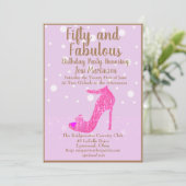 Vijftig en Fabulous Birthday Party Hot Pink Glitte Kaart (Staand voorkant)