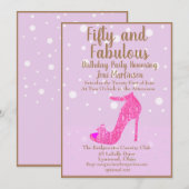 Vijftig en Fabulous Birthday Party Hot Pink Glitte Kaart (Voorkant / Achterkant)