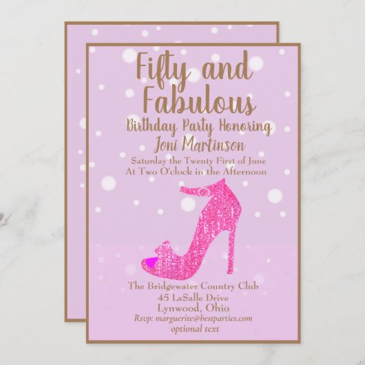 Vijftig en Fabulous Birthday Party Hot Pink Glitte Kaart (Voorkant / Achterkant)