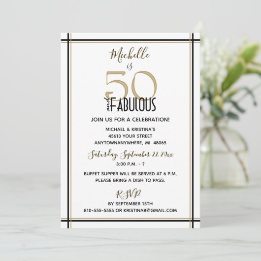 Vijftig en Fabulous Birthday Party Kaart (Staand voorkant)