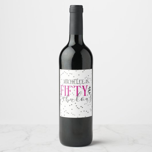 Vijftig en Fabulous Birthday Party Wine Labels Wijn Etiket (Voorkant)