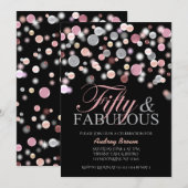 Vijftig en Fabulous Birthday, Roze Glitters 50th Kaart (Voorkant / Achterkant)