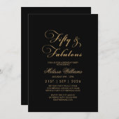 Vijftig en Fabulous Black Gold Elegant Birthday Kaart (Voorkant / Achterkant)