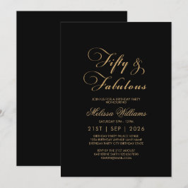 Vijftig en Fabulous Black Gold Elegant Birthday Kaart