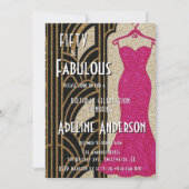 Vijftig en Fabulous Black Gold Roze Art Deco 50ste Kaart (Voorkant)