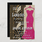 Vijftig en Fabulous Black Gold Roze Art Deco 50ste Kaart (Voorkant / Achterkant)