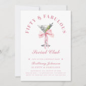 Vijftig en Fabulous Bow & Martini 50ste verjaardag Kaart (Voorkant)