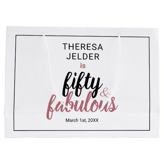 Vijftig en Fabulous Chic Pink Blush Verjaardag Groot Cadeauzakje (Achterkant)