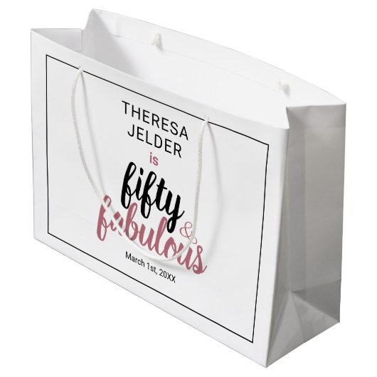 Vijftig en Fabulous Chic Pink Blush Verjaardag Groot Cadeauzakje (Achterkant Gekanteld)