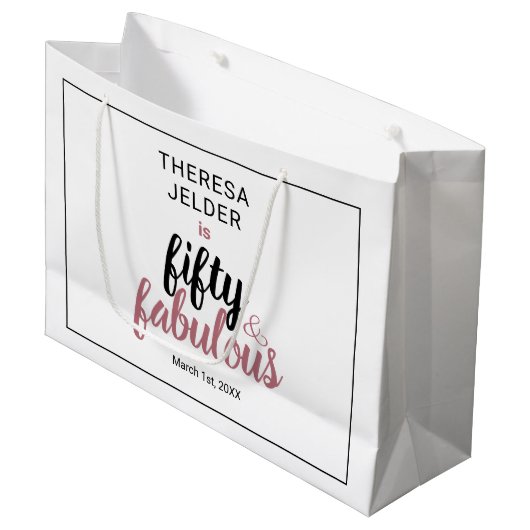 Vijftig en Fabulous Chic Pink Blush Verjaardag Groot Cadeauzakje (Voorkant Gekanteld)
